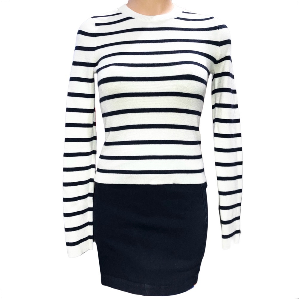 Abercrombie & Fitch Cozy Slim Crew Sweater Top Navy White Stripe Nautical XS - Picture 11 of 11